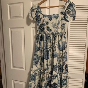CARA CARA NYC style chinoiserie blue floral midi Hill dress